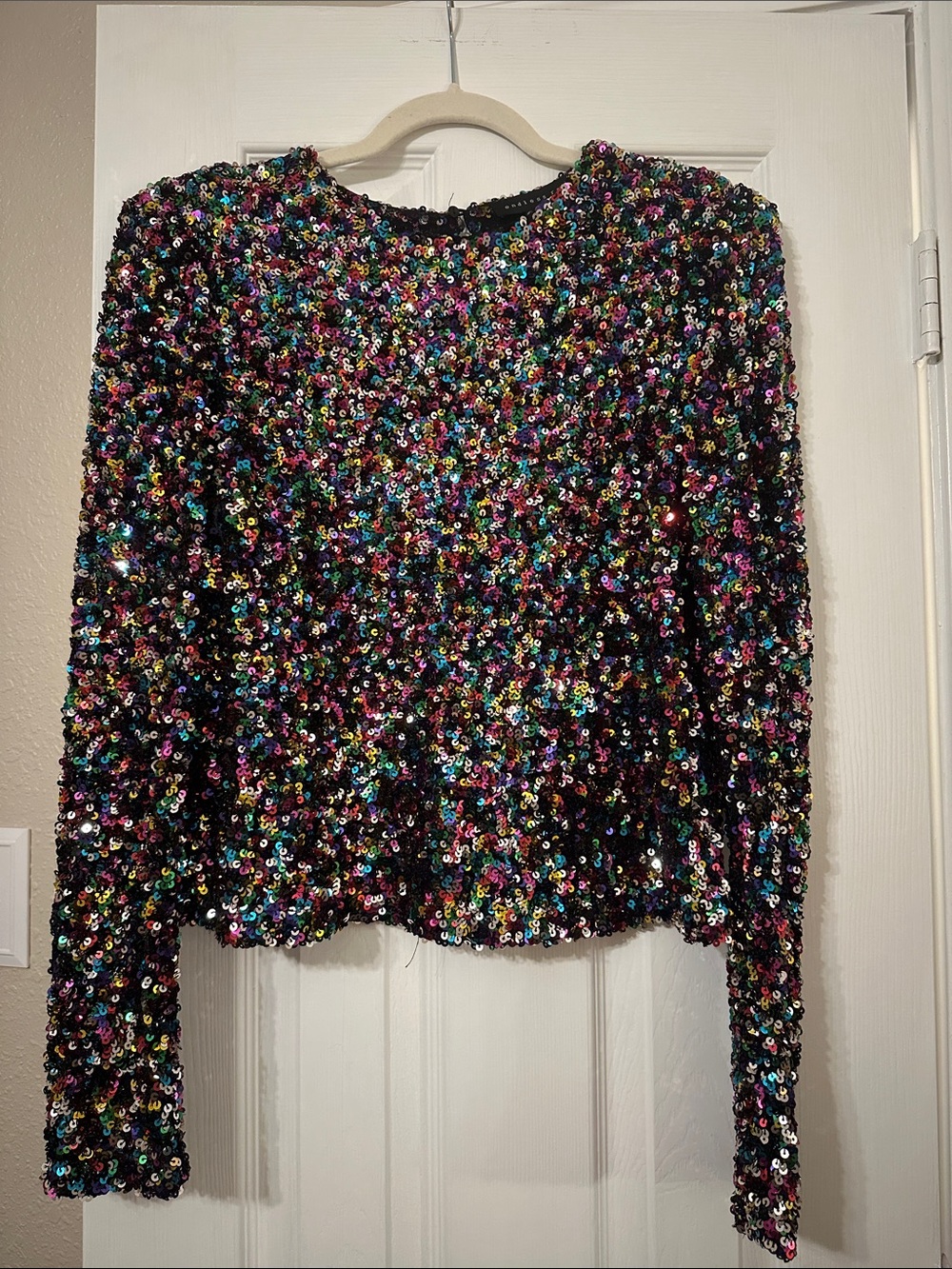 Endless Rose Black Multicolor Sequin Long Sleeve Top